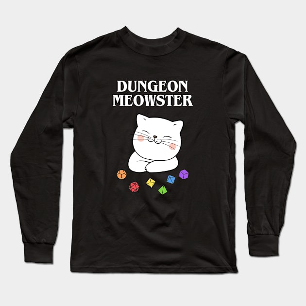 Rainbow Dungeon Meowster Funny Cat Tabletop RPG Long Sleeve T-Shirt by dungeonarmory